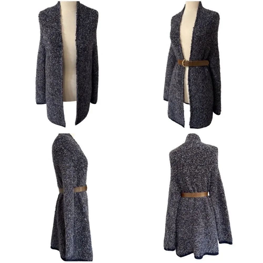 Cozy Italian Wool Blend Navy Blue Marled Open Front Cardigan Sweater